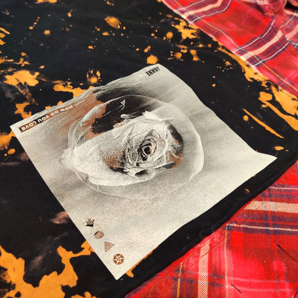 URBNVTG Mens Jakke Patch Flannel Size XL Red Upcycled OOAK 90s Grunge Acid Wash - Picture 4 of 16